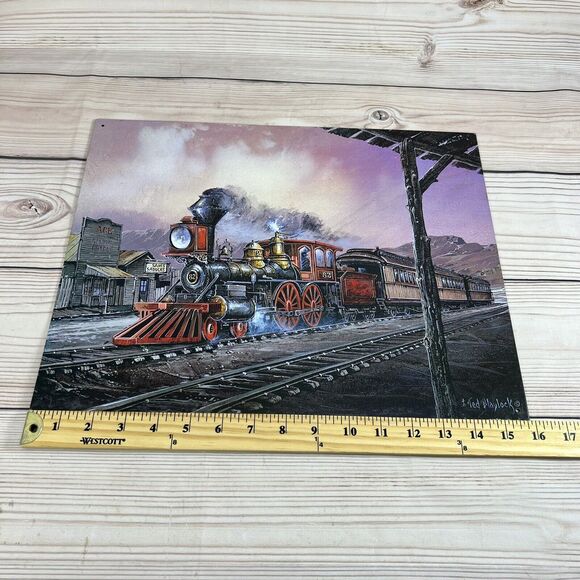 VTG Ted Blaylock Lithograph Steel Metal Sign #82 Rolling Thru Locomotive Train - Picture 4 of 15